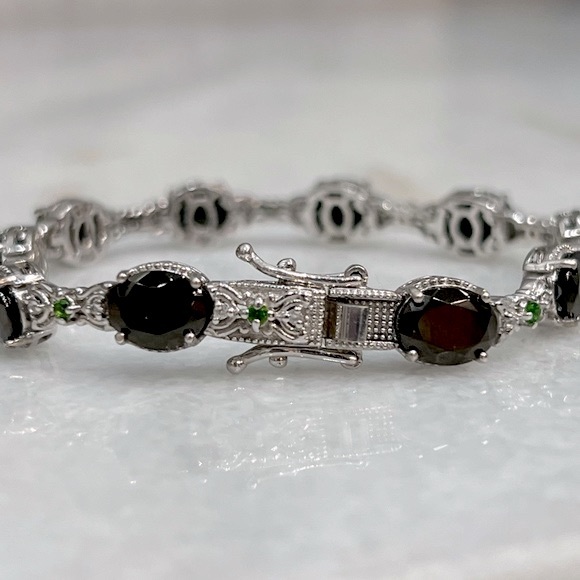 Shungite Multigemstone Sterling Silver Box Lock Clasp Closure Bracelet - Picture 9 of 11